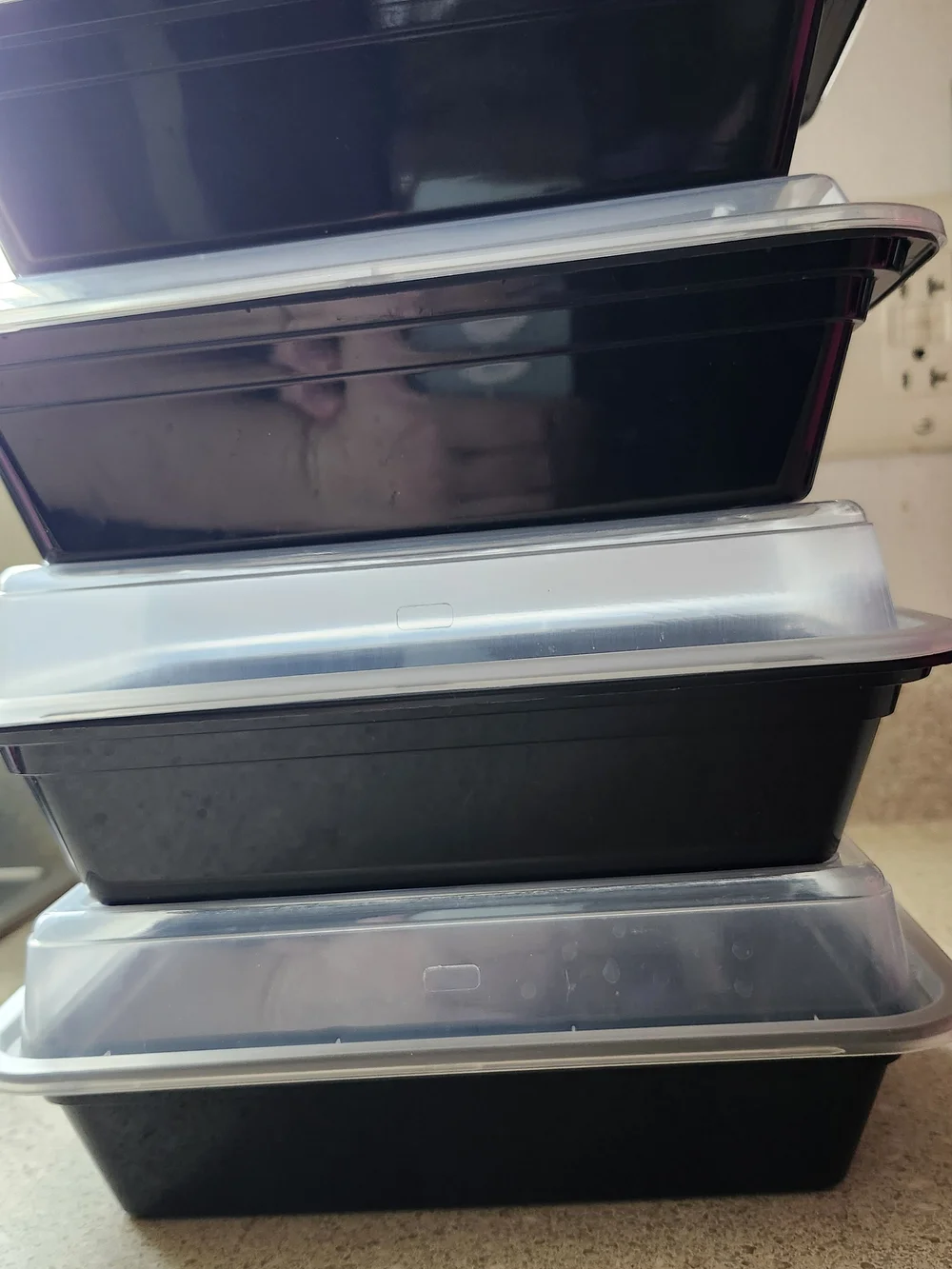 10 Stackable Black Meal Prep Containers with Clear Lids - Set Used Only Once